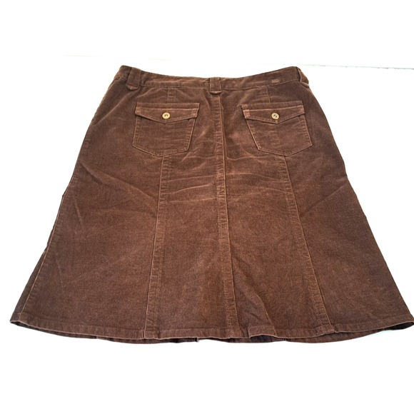 Eddie Bauer Corduroy Skirt Womens 12 Brown Back Pockets Knee Length A Line Flare - Picture 9 of 12
